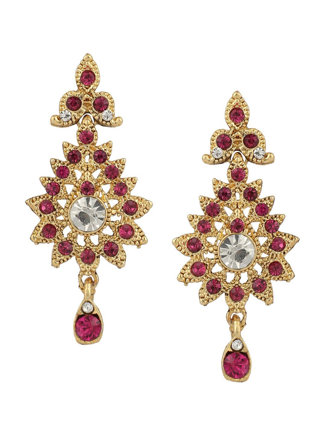 Designer Gold Plated Stone Studded Choker Necklace With Earrings - Image 2