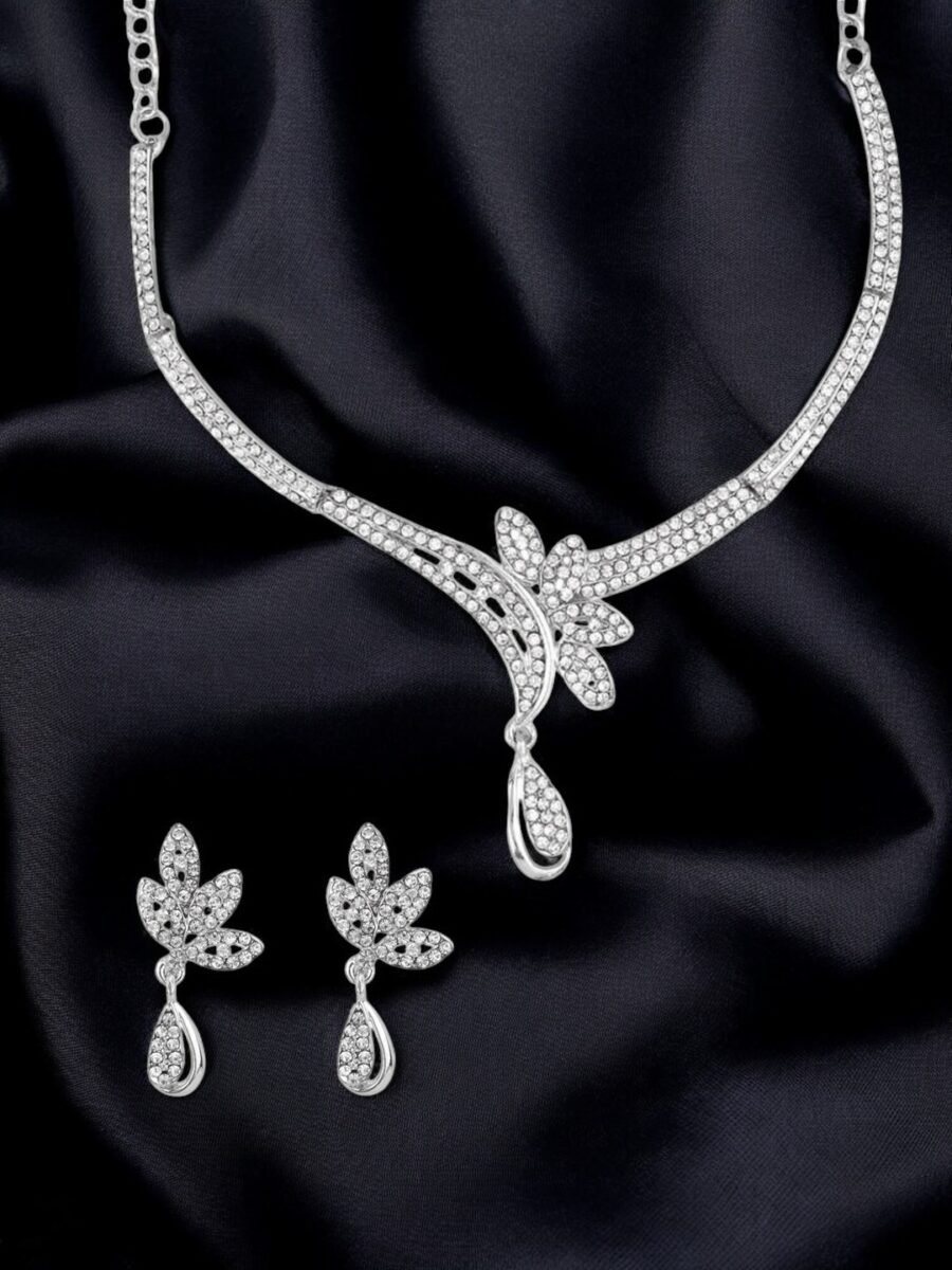 Designer silver plated light floral jewellery set