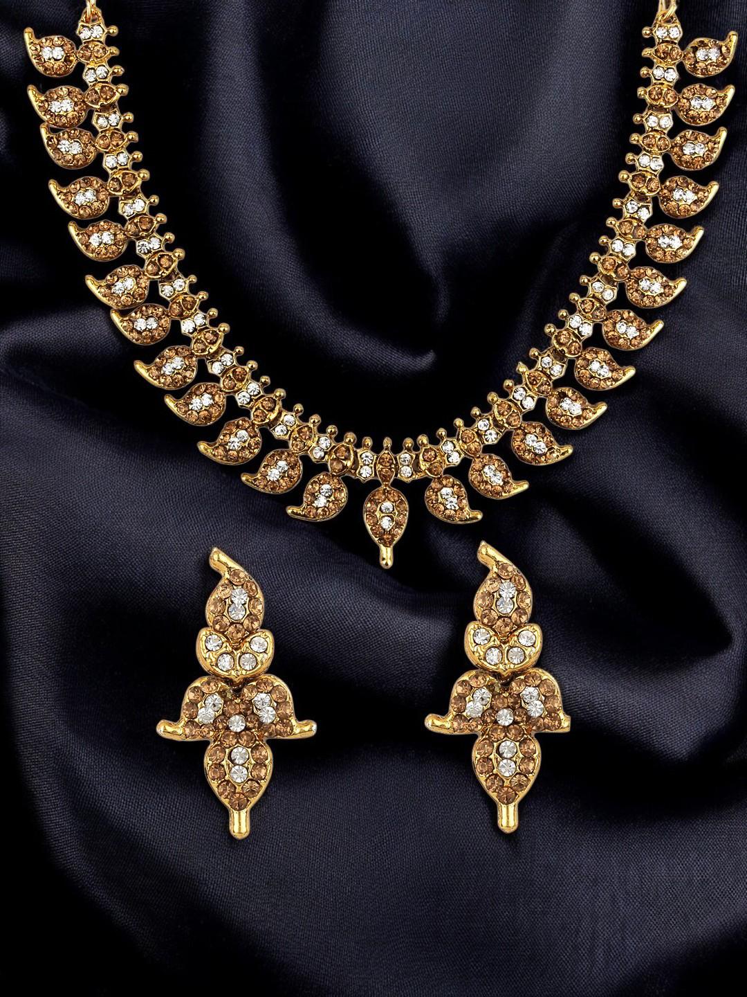 Designer Gold Plated Stone Studded Choker Necklace With Earrings