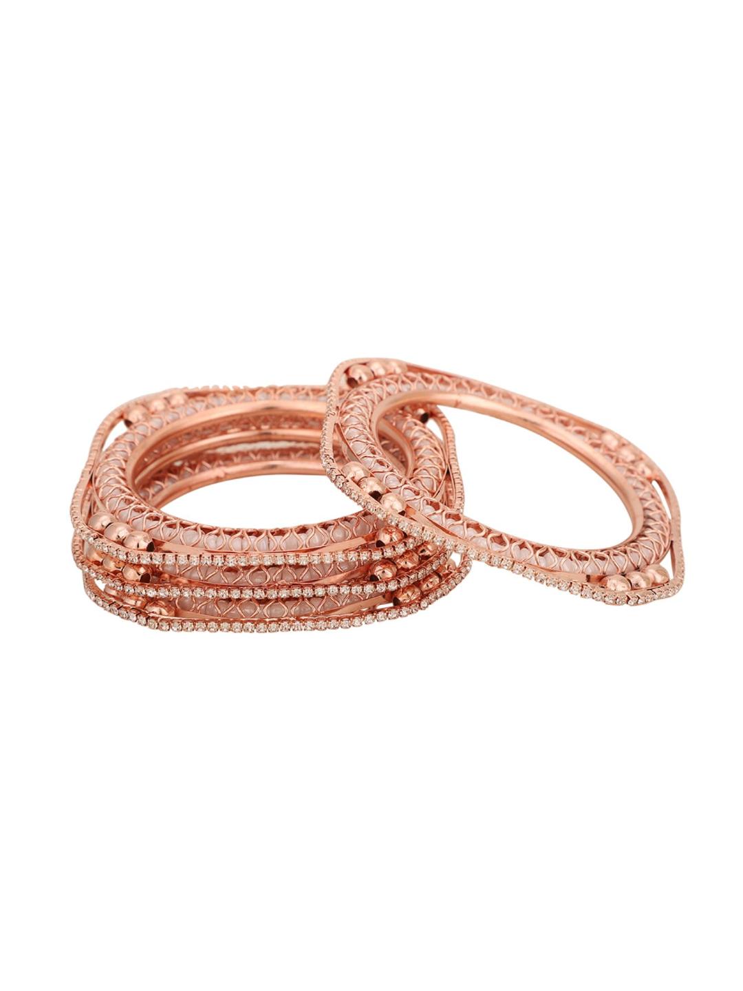 Set of 4 Rose Gold-Plated CZ Stone-Studded Handcrafted Bangle Style Bracelet - Image 5