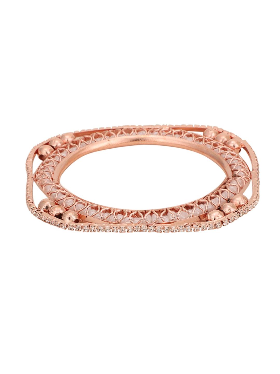 Set of 4 Rose Gold-Plated CZ Stone-Studded Handcrafted Bangle Style Bracelet - Image 4