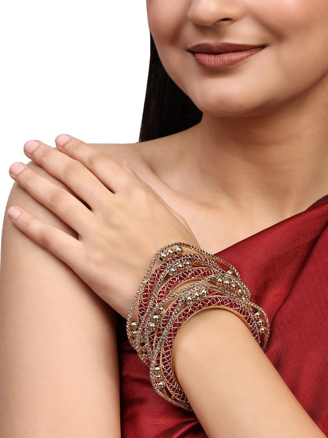 Set of 4 Rose Gold-Plated CZ Stone-Studded Handcrafted Square Shape Bangle - Image 4