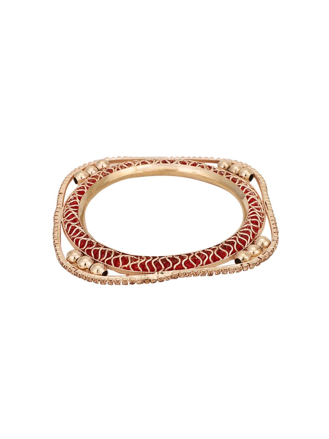 Set of 4 Rose Gold-Plated CZ Stone-Studded Handcrafted Square Shape Bangle - Image 5