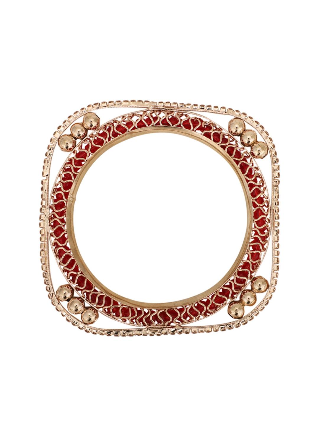 Set of 4 Rose Gold-Plated CZ Stone-Studded Handcrafted Square Shape Bangle - Image 2