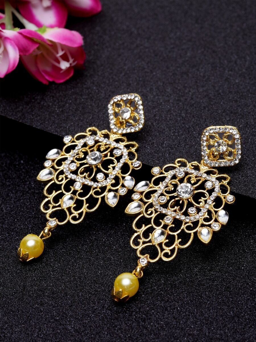 Antique style gold plated cubic zircornia studded drop earring