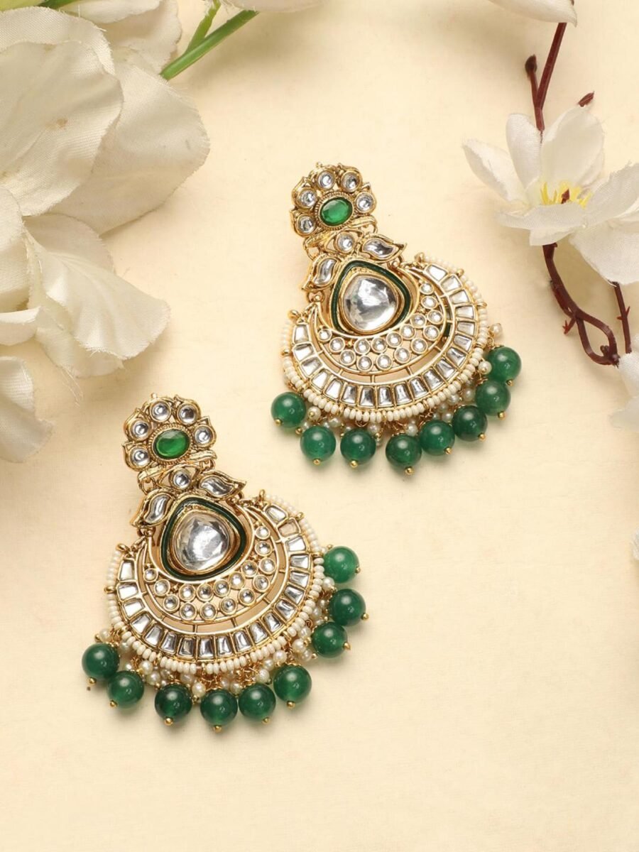 Enchanting Green Hues Earring Brass Ethnic Earring With Pearl and Kundan