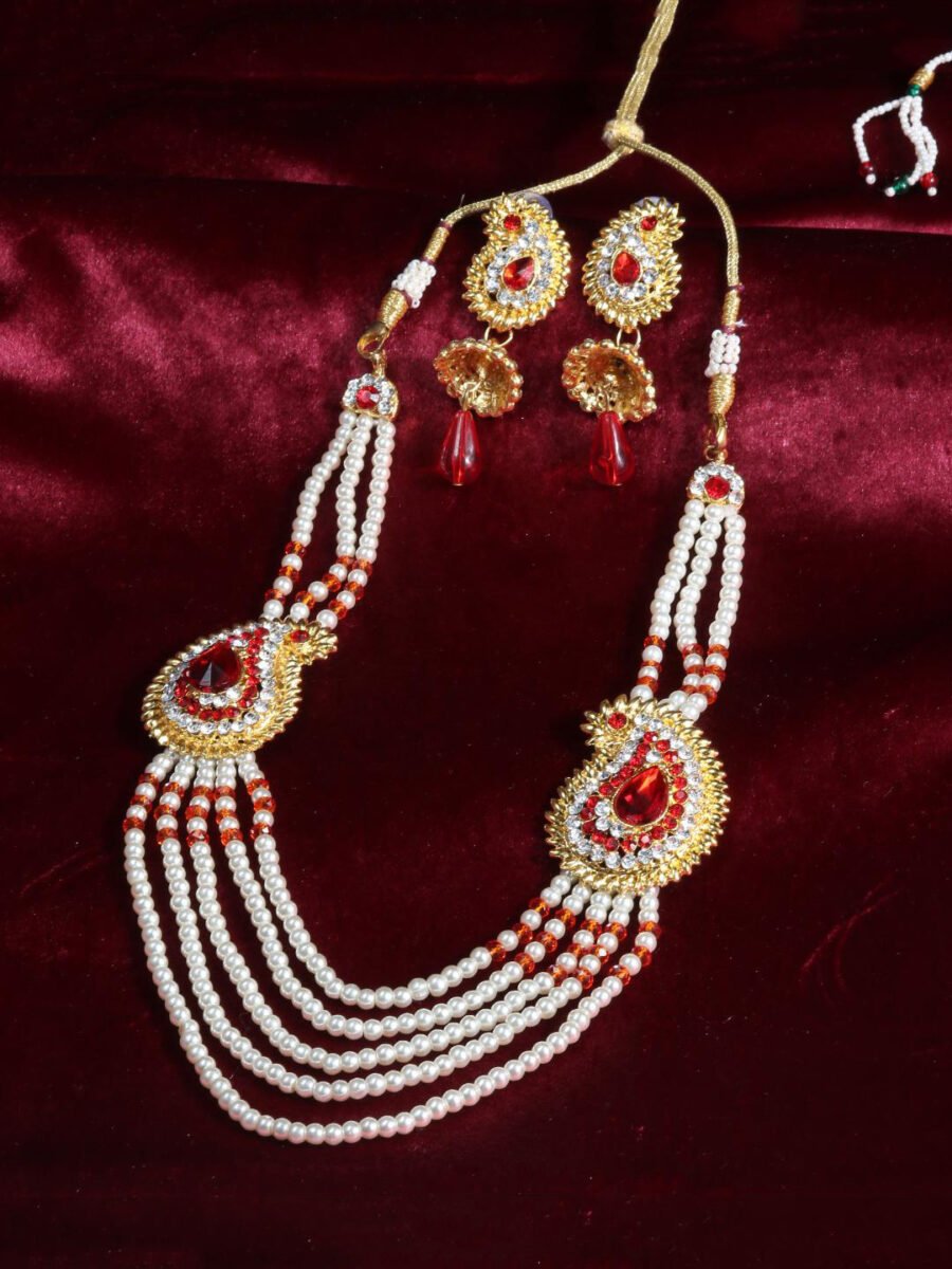 Multi Strand Pearl Strings Gold Plated two Side Broch Long Necklace