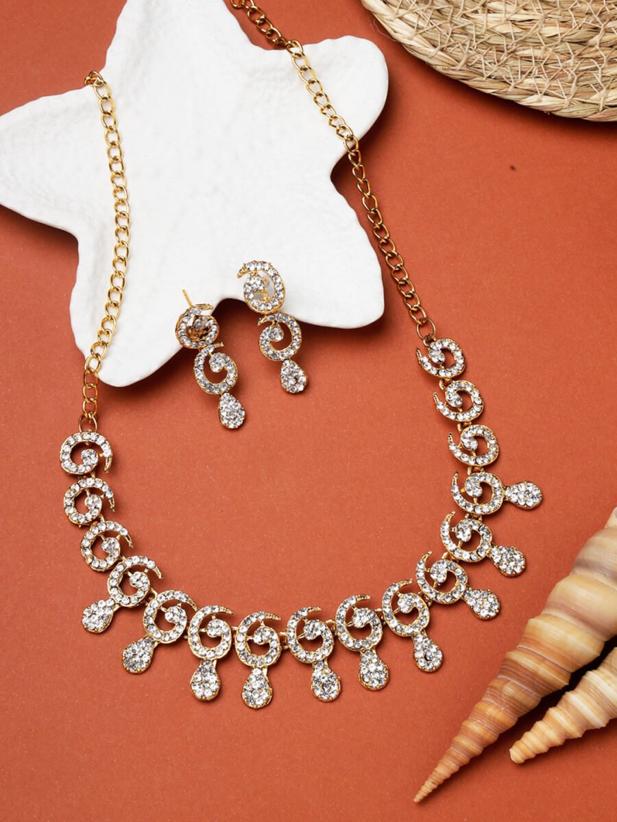 Designer gold plated stone studded jewellery set
