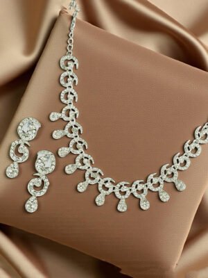 Designer Silver Plated White Cubic Zircornia Jewellery Set