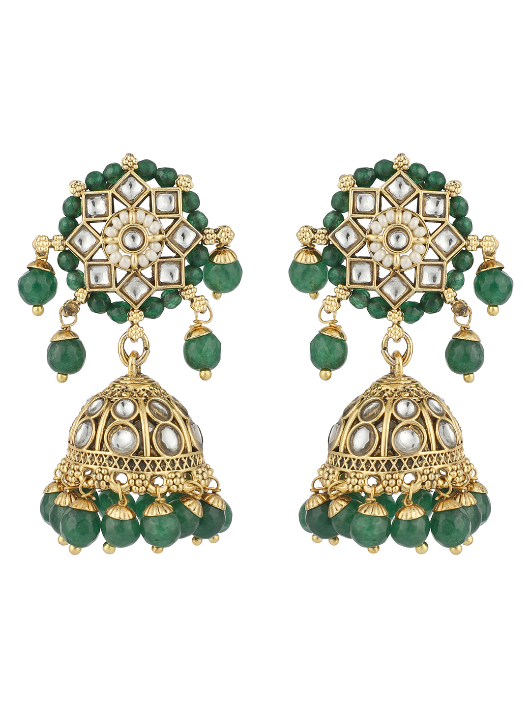 Traditional Green Stone and Beads Choker Necklace with Earring and mangtika - Image 4