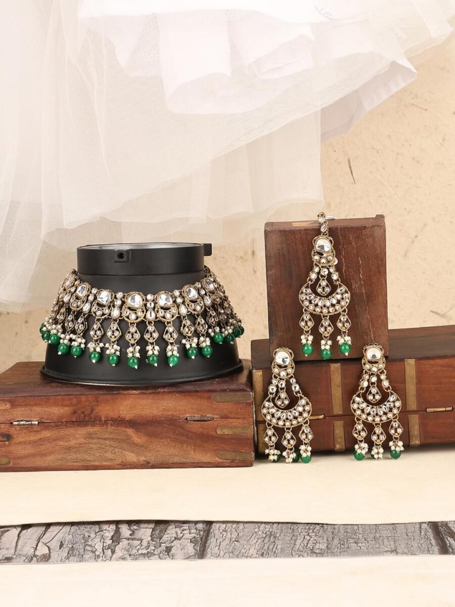 Explore Elegance with Anika's Creation Green Jewellery Set
