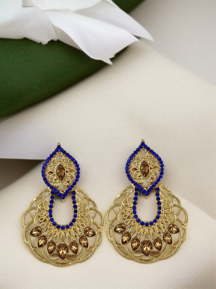 Traditional look floral look gold plated cubic zircornia studded chandbaali earring