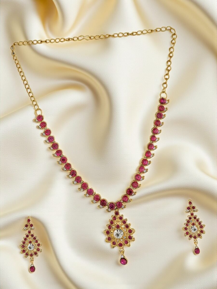 Designer Gold Plated Stone Studded Choker Necklace With Earrings