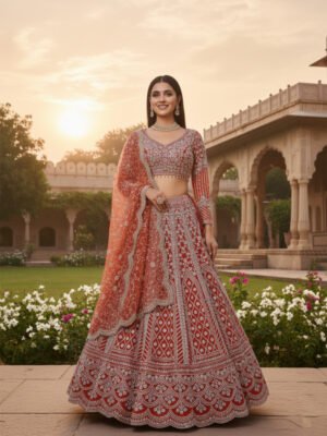 Crimson Heritage Hand-Embroidered Bridal Lehenga Set
