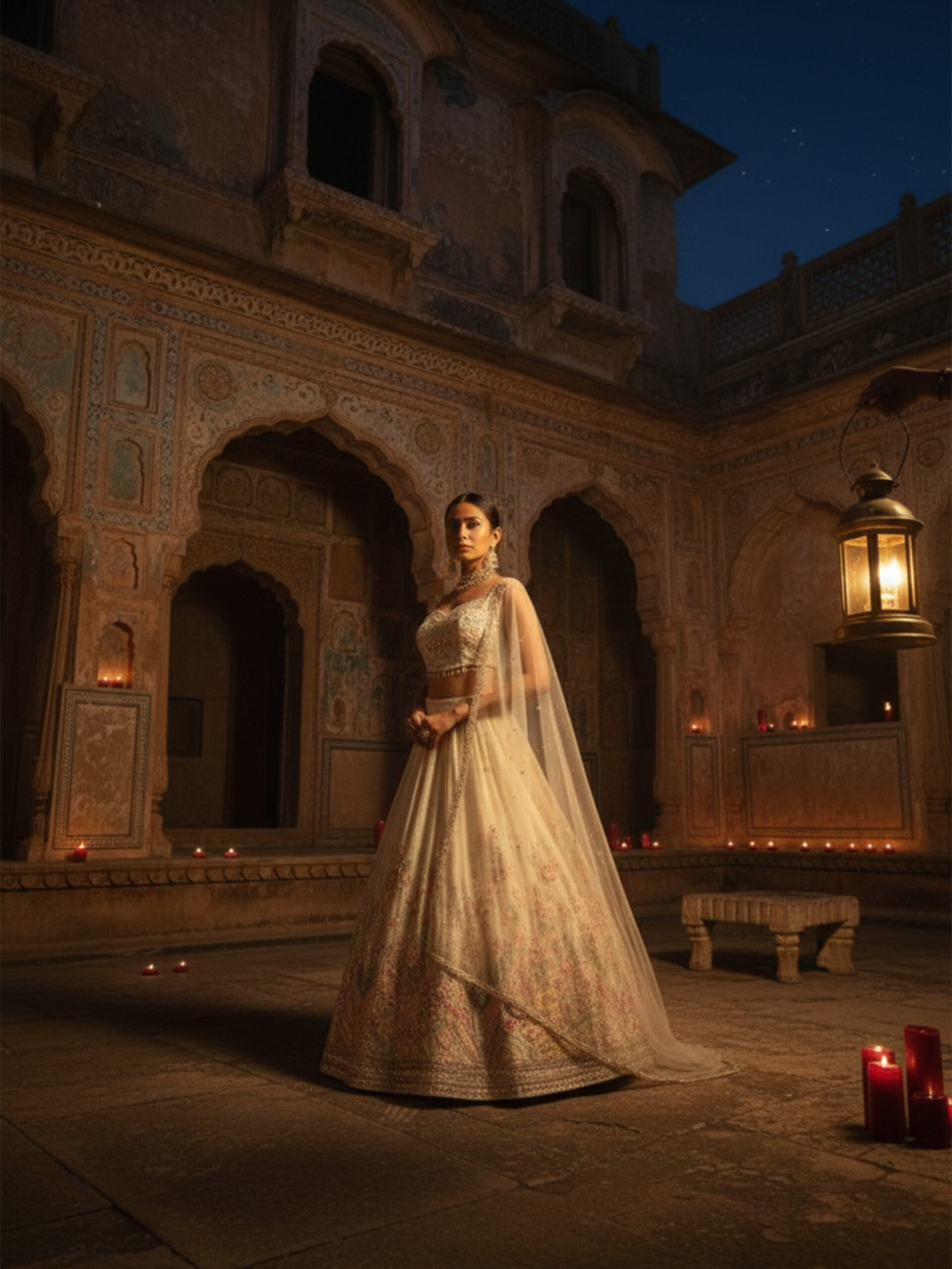 Ivory Floral Embroidered Bridal Lehenga Set - Image 5