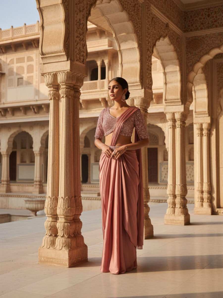 Blush Rose Embellished Draped Saree