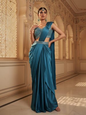 Teal Royale Embellished Draped Saree