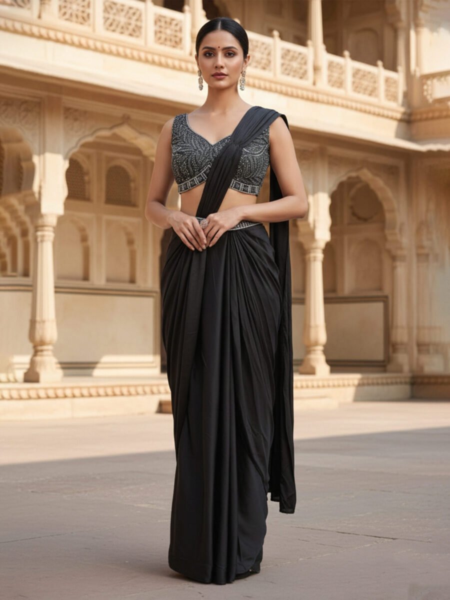 Midnight Noir Embellished Draped Saree