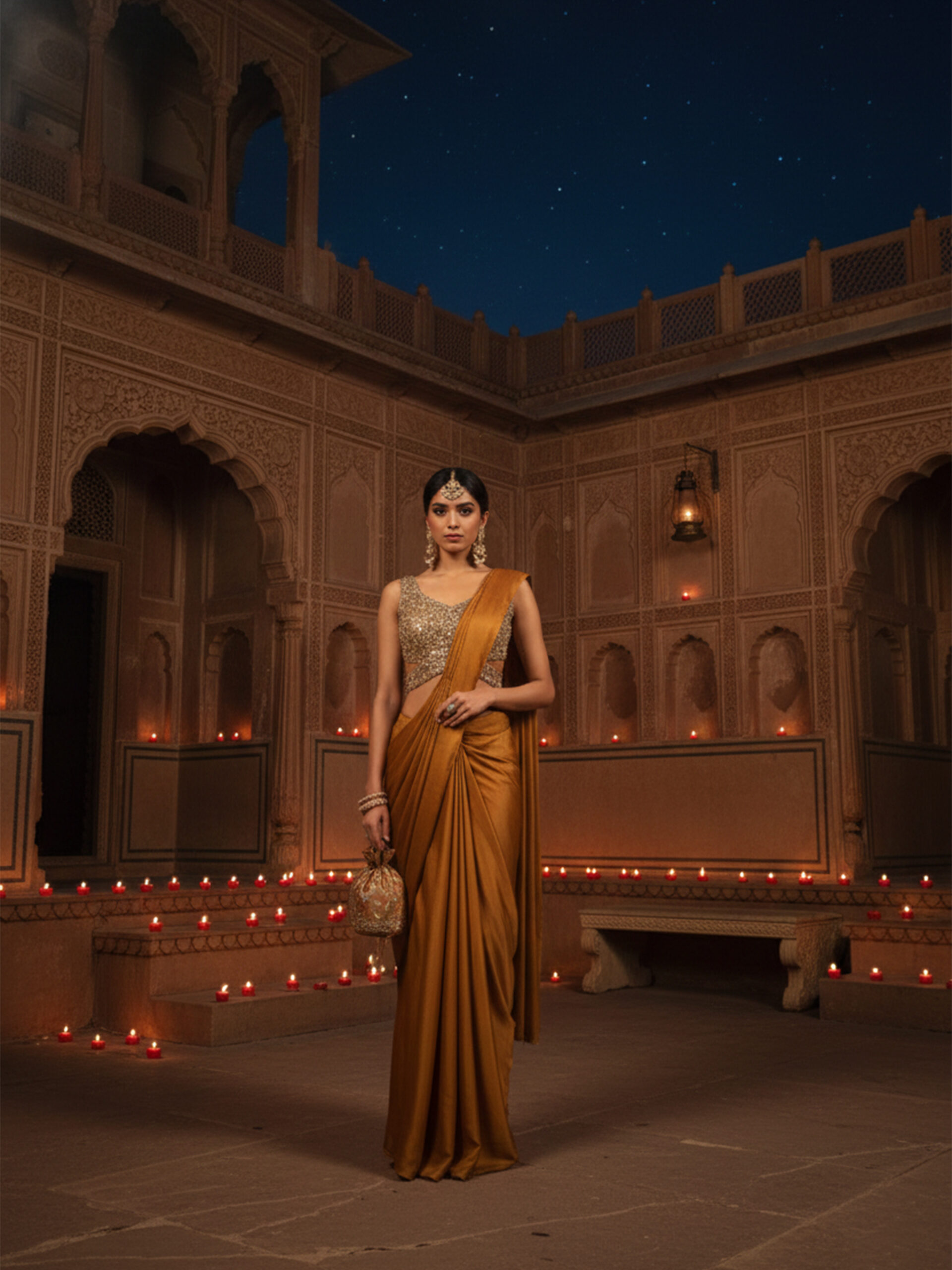 Royal Mustard Gold Satin Saree with Embellished Blouse