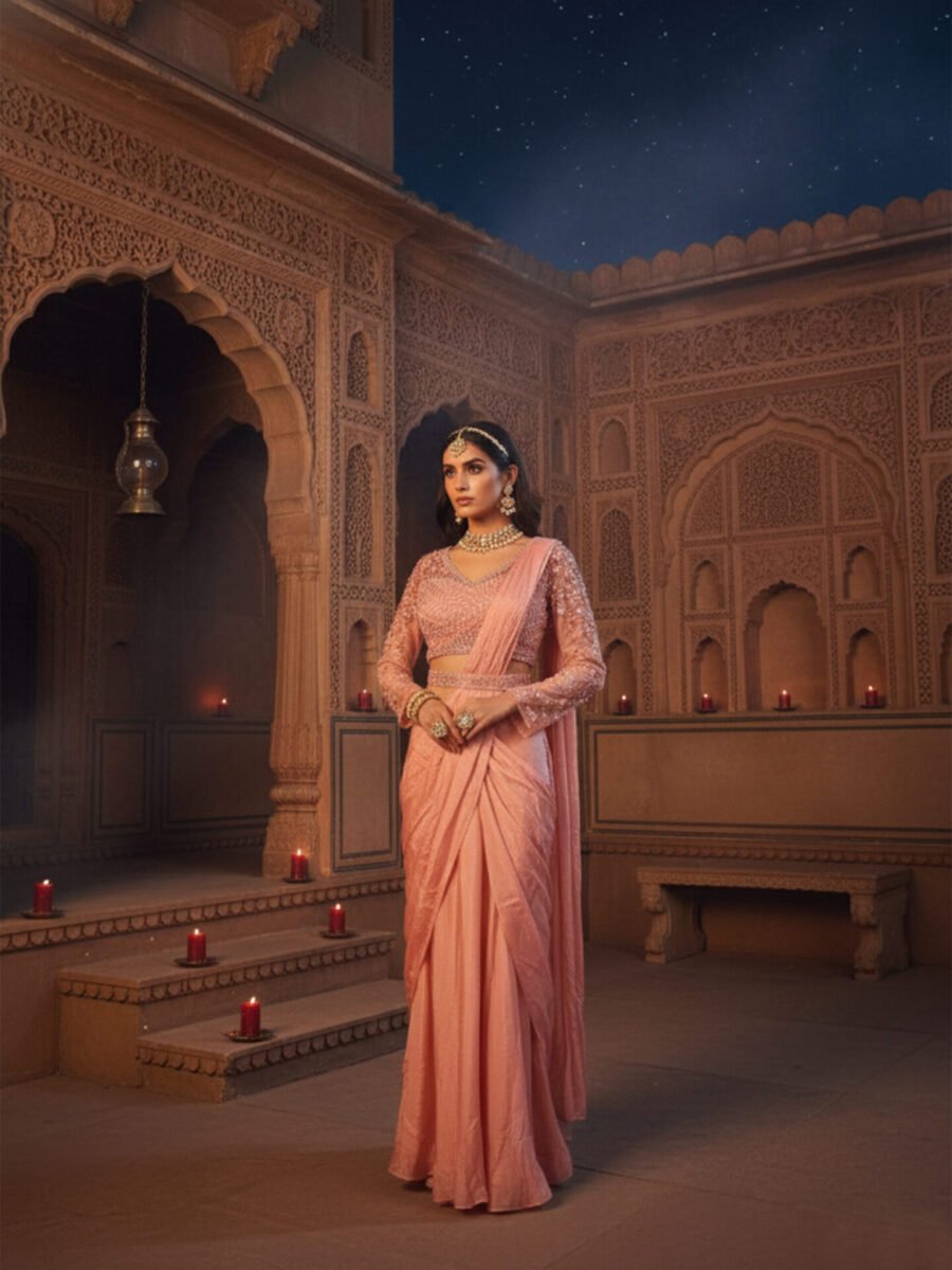 Blush Rose Embellished Pre-Draped Saree