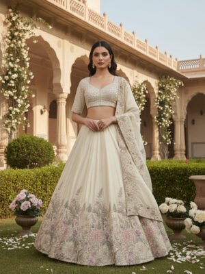 Ivory Gardenia Hand-Embroidered Bridal Lehenga Set