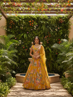 Sunlit Bloom Yellow Floral Embroidered Lehenga Set