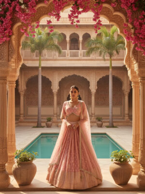 Blush Rose Handcrafted Net Bridal Lehenga Set