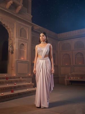 Moonlit Pearl Embellished Draped Saree Set