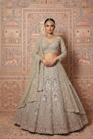 Teal Noor Heirloom Hand-Embroidered Bridal Lehenga Set