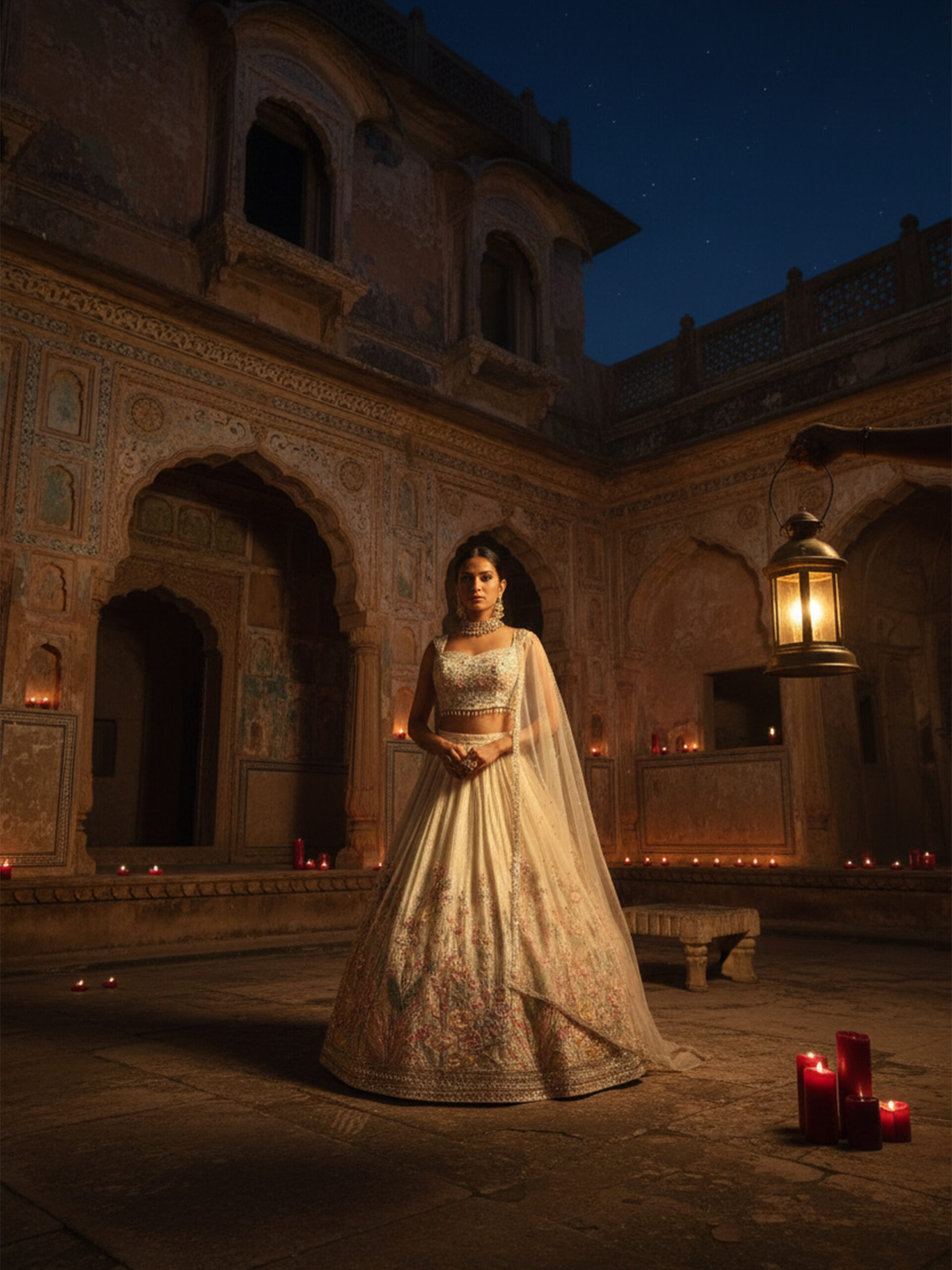 Ivory Floral Embroidered Bridal Lehenga Set - Image 4