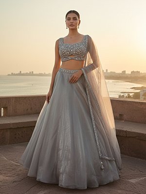 Silver Mist Embellished Bridal Lehenga Set