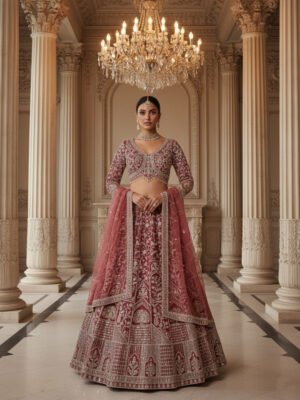 Vintage Wine Palace Hand-Embroidered Bridal Lehenga Set
