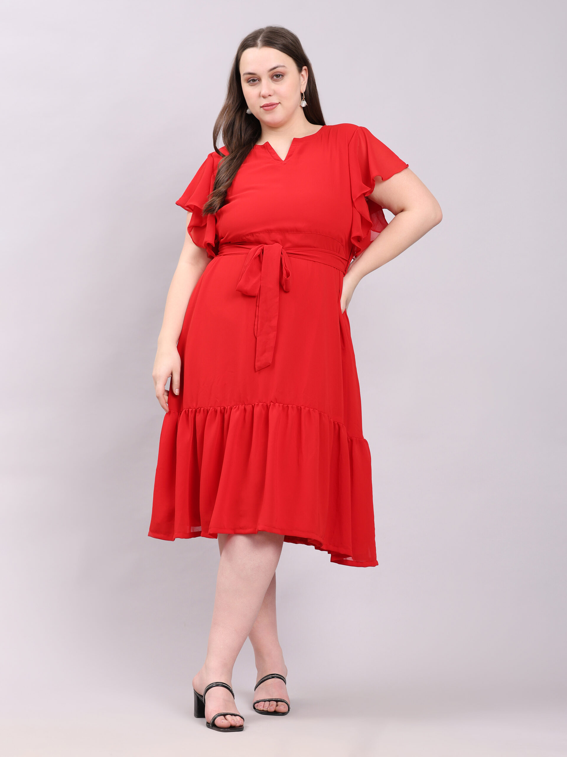 Cherry Red Flared Midi Dress