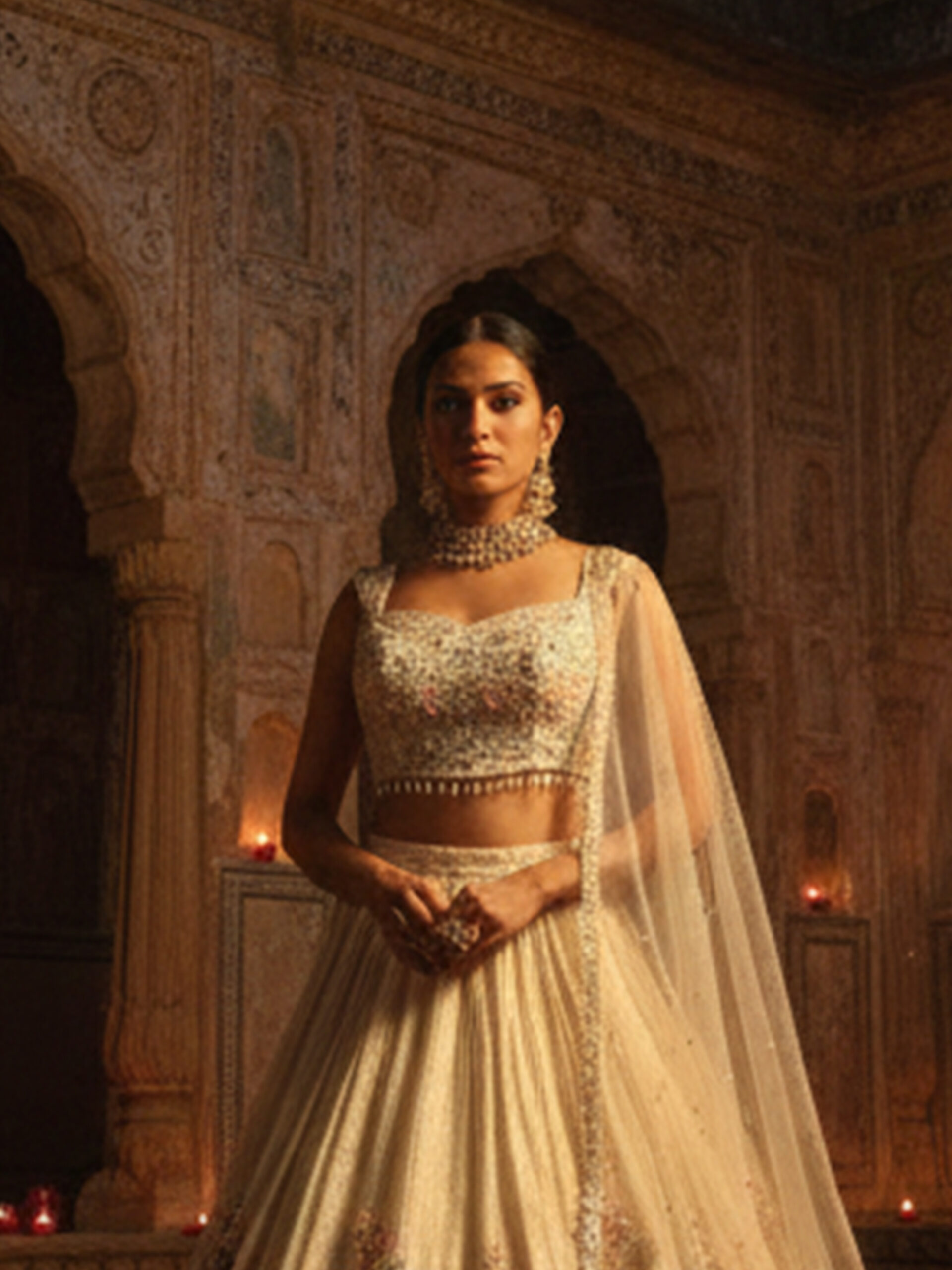 Ivory Floral Embroidered Bridal Lehenga Set - Image 3