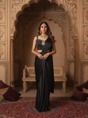 Midnight Noir Embellished Draped Saree Set