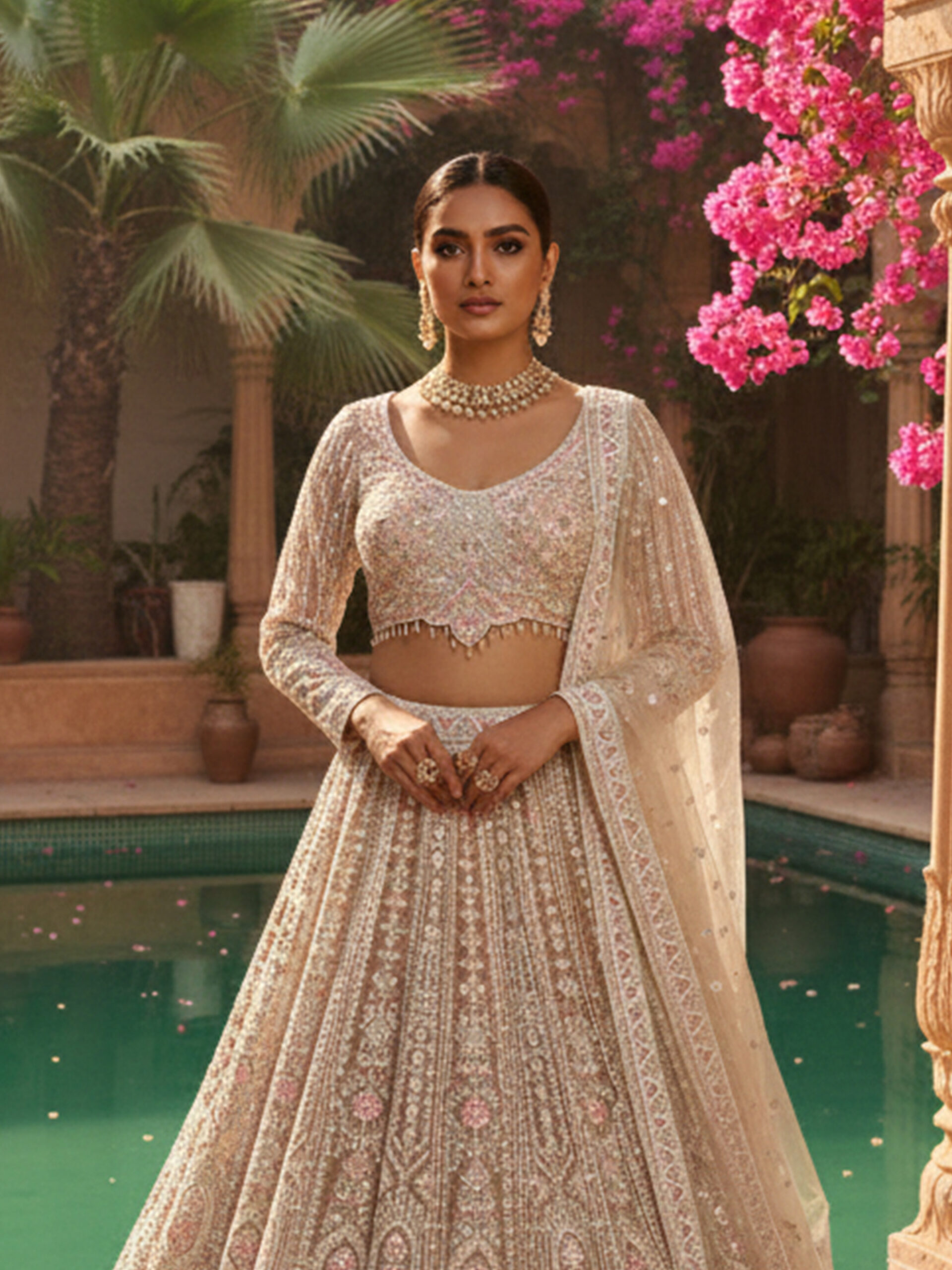 Ivory Blush Jaal Hand-Embroidered Bridal Lehenga Set - Image 10
