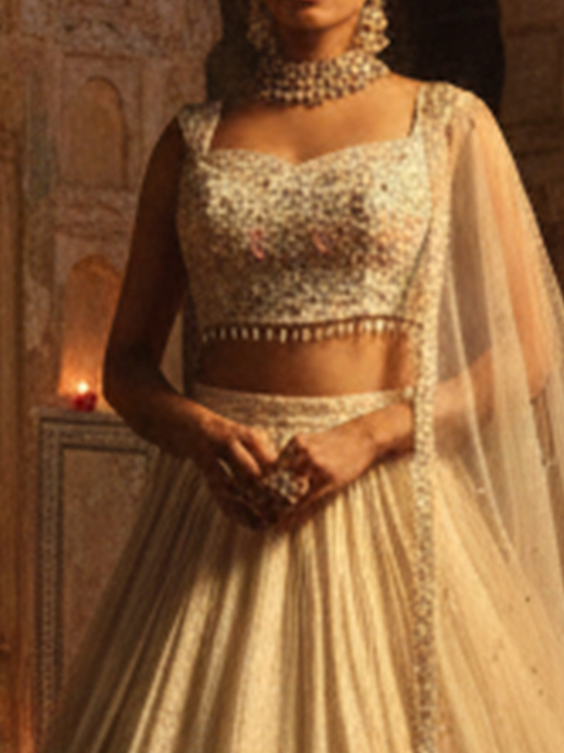 Ivory Floral Embroidered Bridal Lehenga Set - Image 9