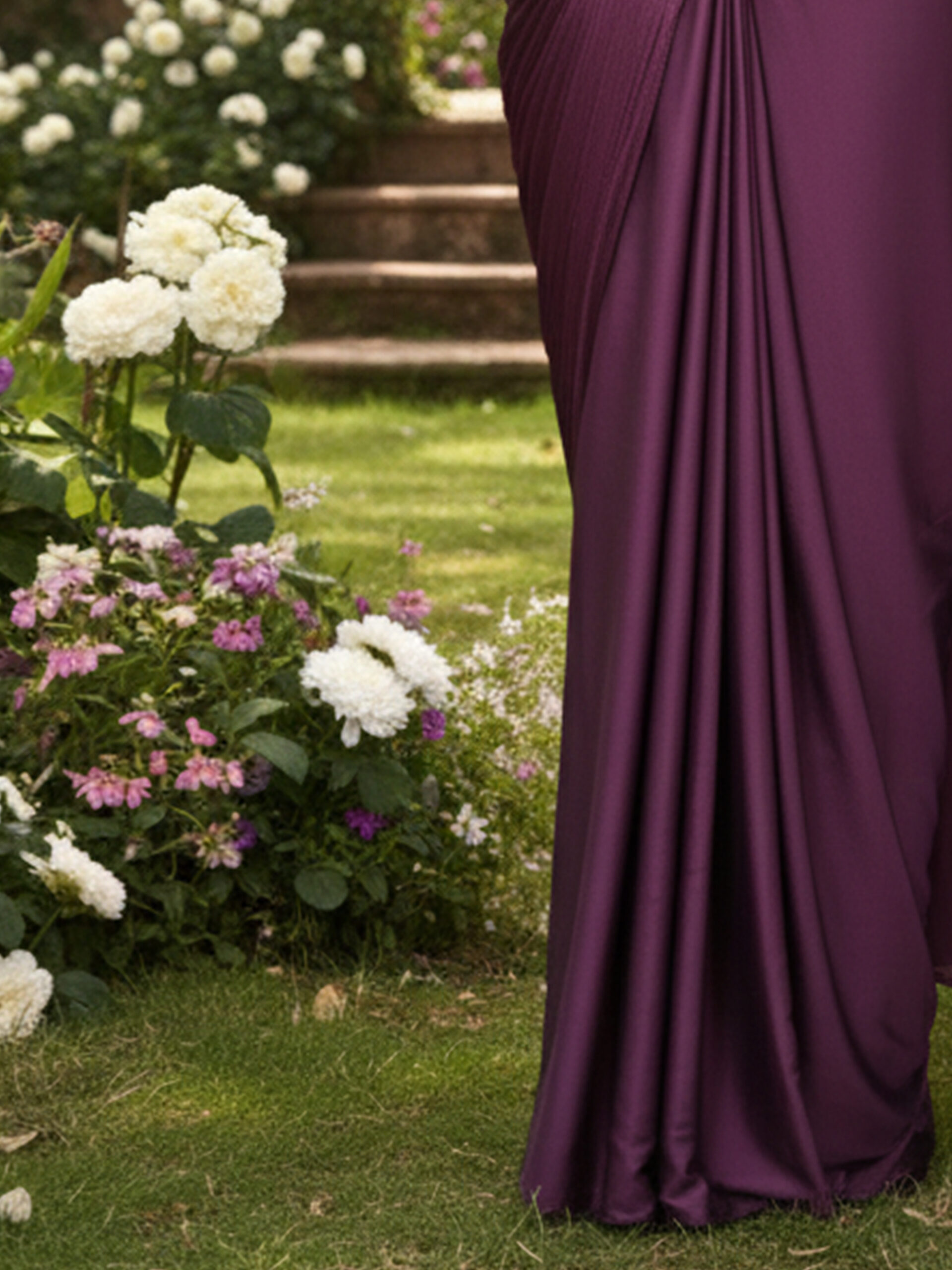 Plum Wine Embellished Pre-Draped Saree with Designer Blouse - Image 7