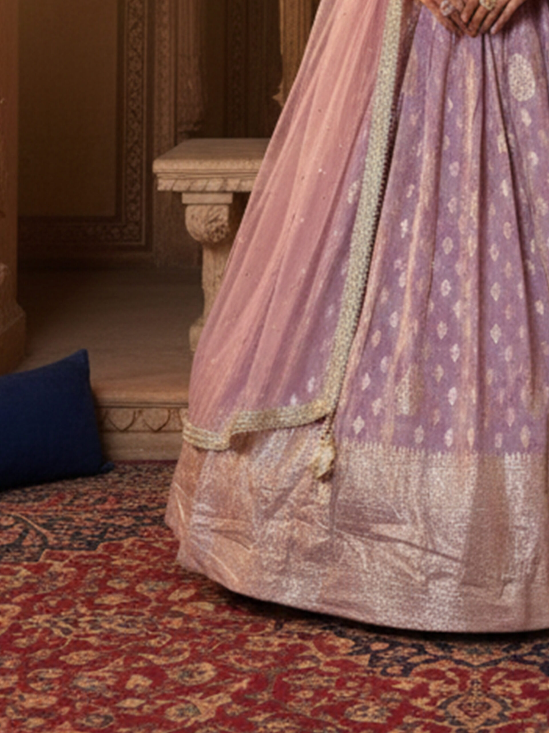 Lavender Handcrafted Silk Blend Bridal Lehenga Set - Image 4