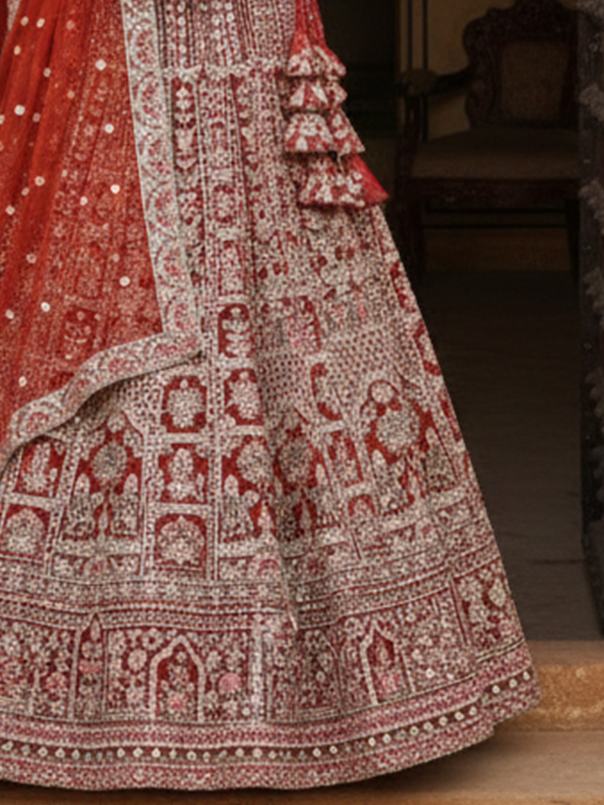 Crimson Darbar Hand-Embroidered Bridal Lehenga Set - Image 9