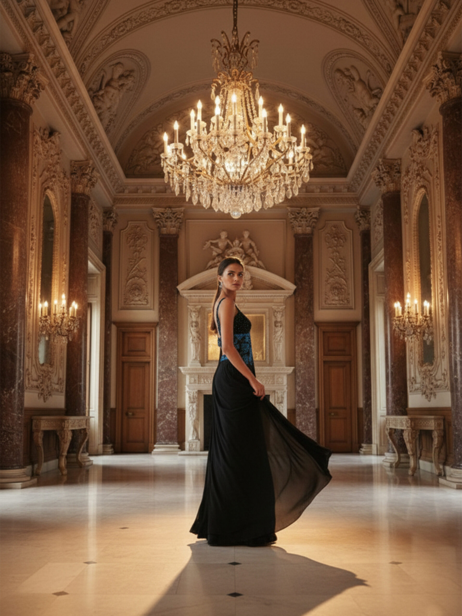 Regal Noir Pre-Draped Saree with Hand-Embellished Couture Blouse - Image 5