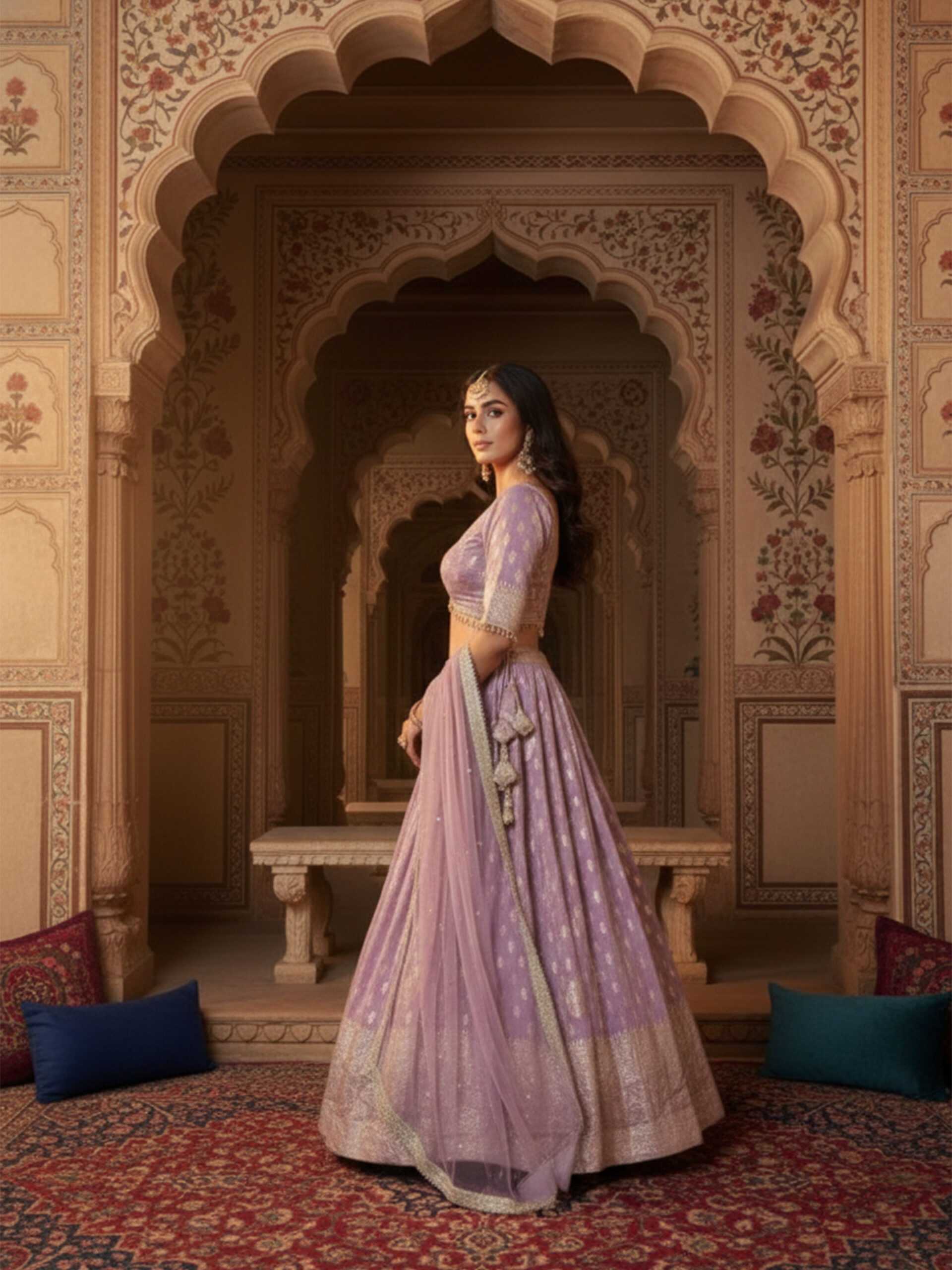 Lavender Handcrafted Silk Blend Bridal Lehenga Set - Image 5