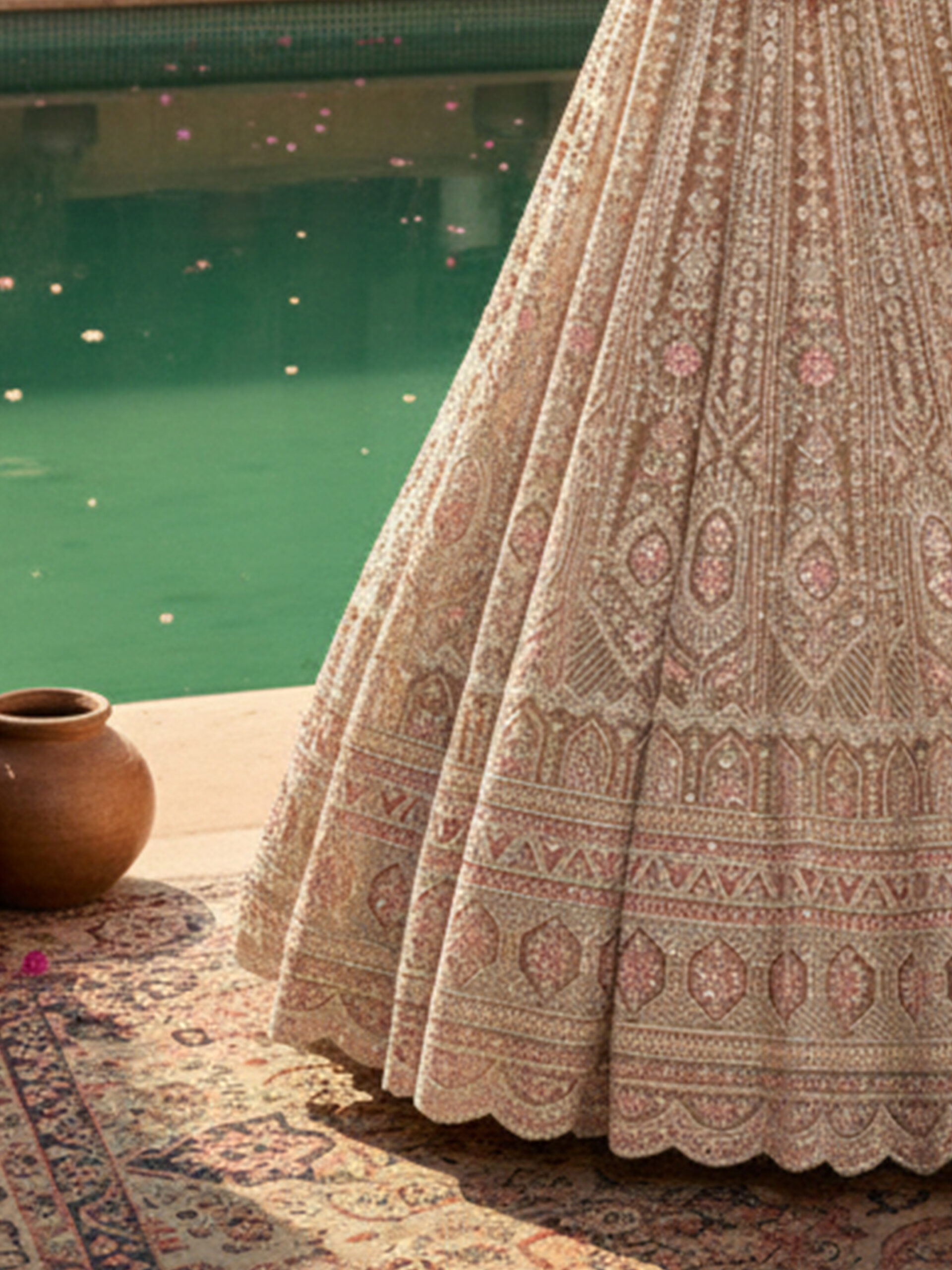 Ivory Blush Jaal Hand-Embroidered Bridal Lehenga Set - Image 8