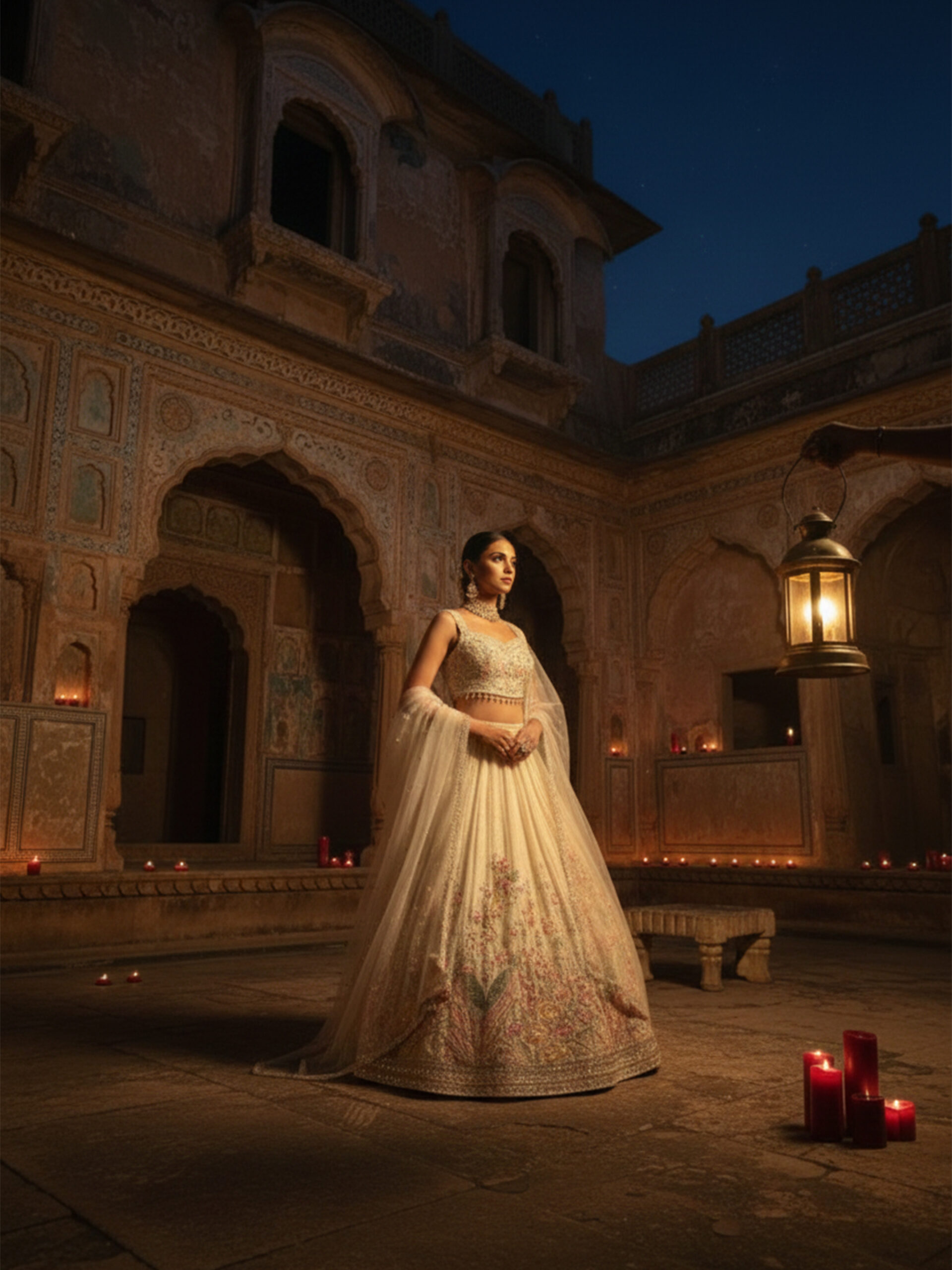 Ivory Floral Embroidered Bridal Lehenga Set - Image 7