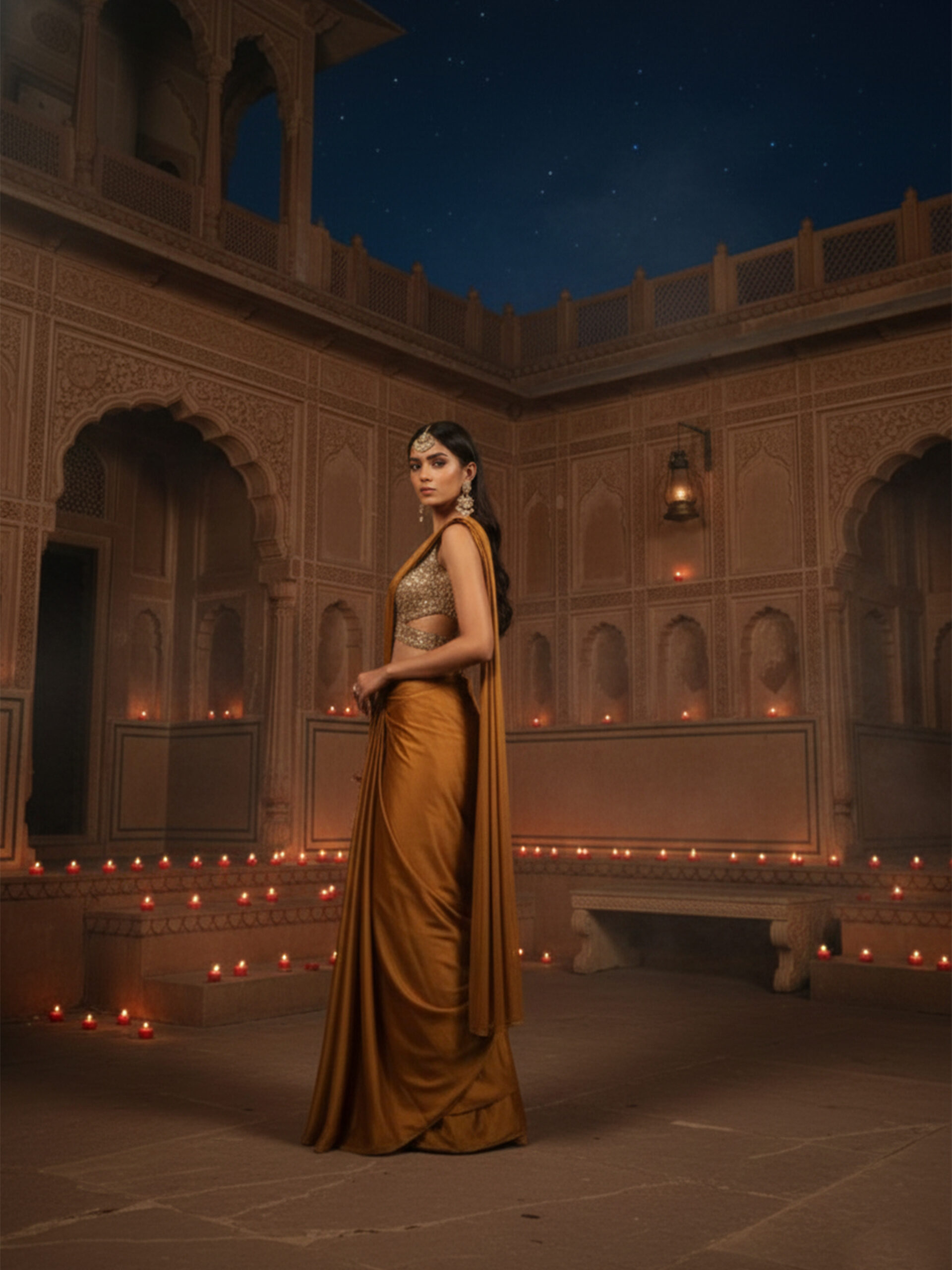 Royal Mustard Gold Satin Saree with Embellished Blouse - Image 6