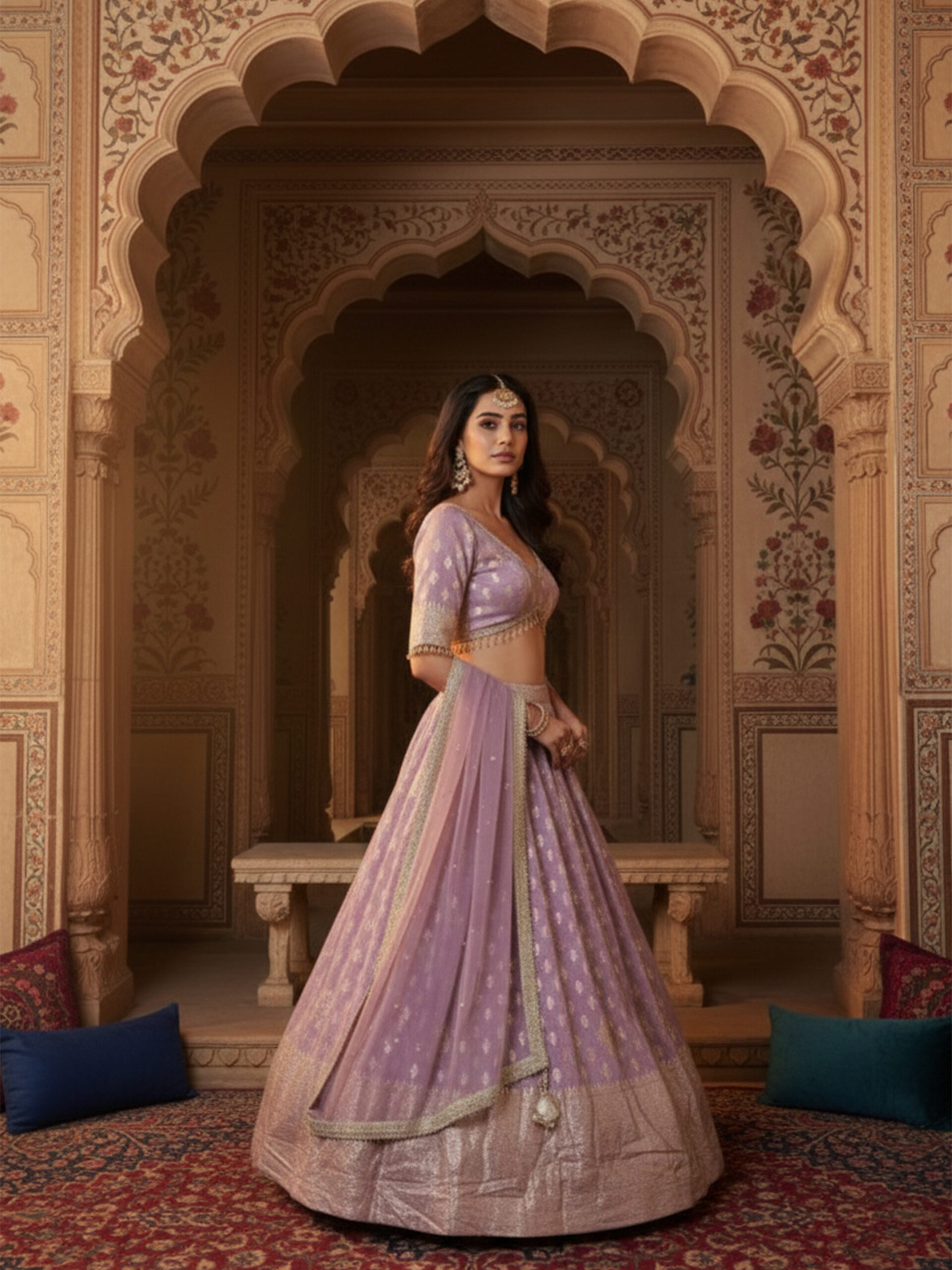 Lavender Handcrafted Silk Blend Bridal Lehenga Set - Image 6