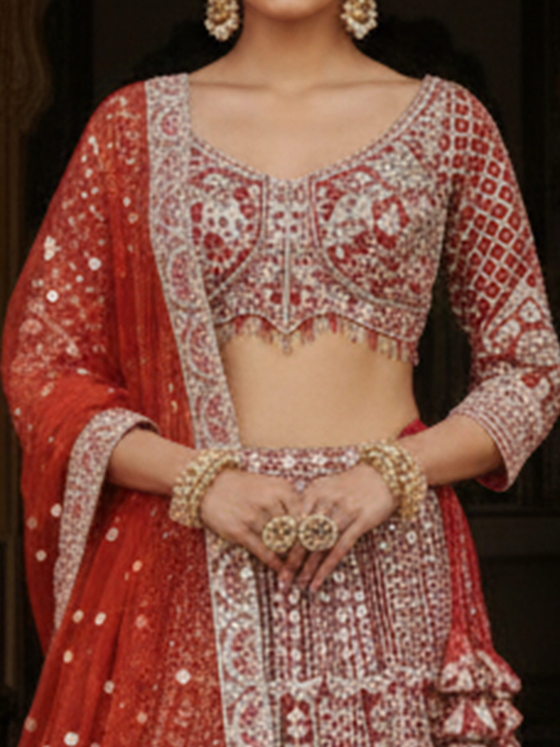 Crimson Darbar Hand-Embroidered Bridal Lehenga Set - Image 8