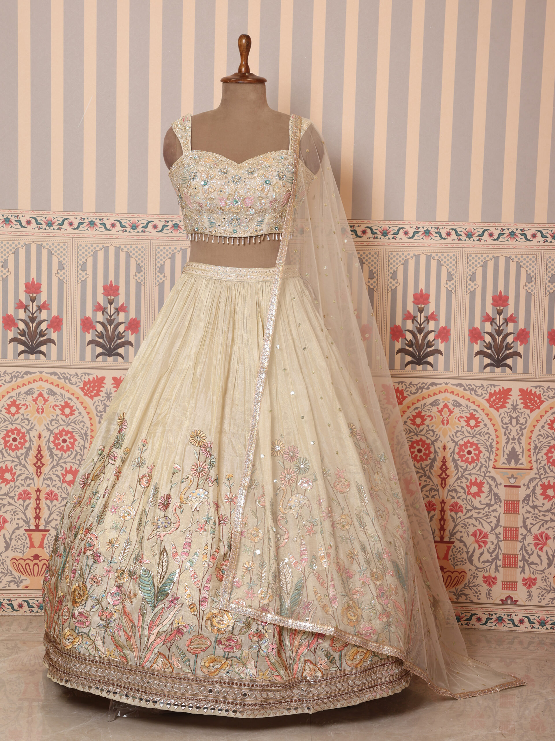 Ivory Floral Embroidered Bridal Lehenga Set - Image 2