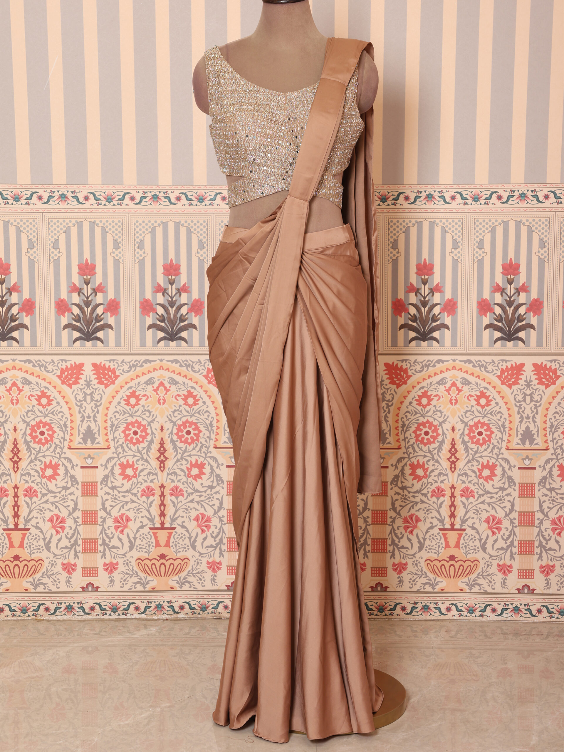 Royal Mustard Gold Satin Saree with Embellished Blouse - Image 7