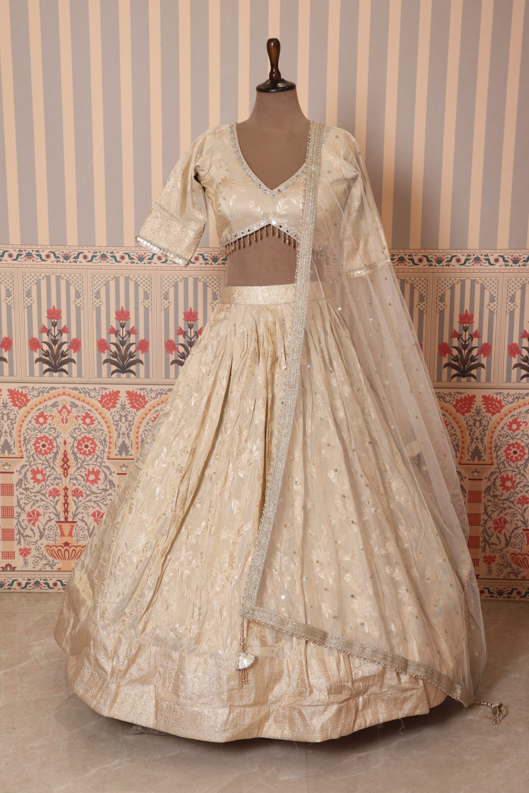 Ivory Gold Embellished Lehenga Choli with Net Dupatta - Image 2